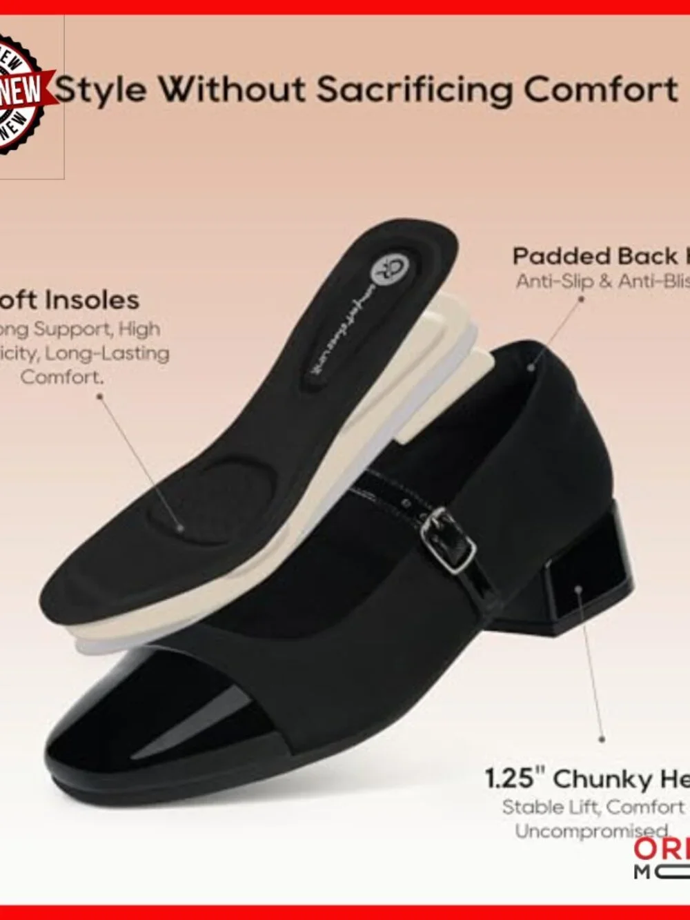 Orthopedic Mary Janes Low Heel Chunky Pumps for Bunions Comfort Work Shoes